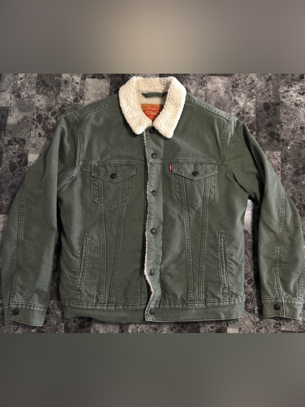 Levi's Olive Cotton Sherpa-Lined Trucker Jacket